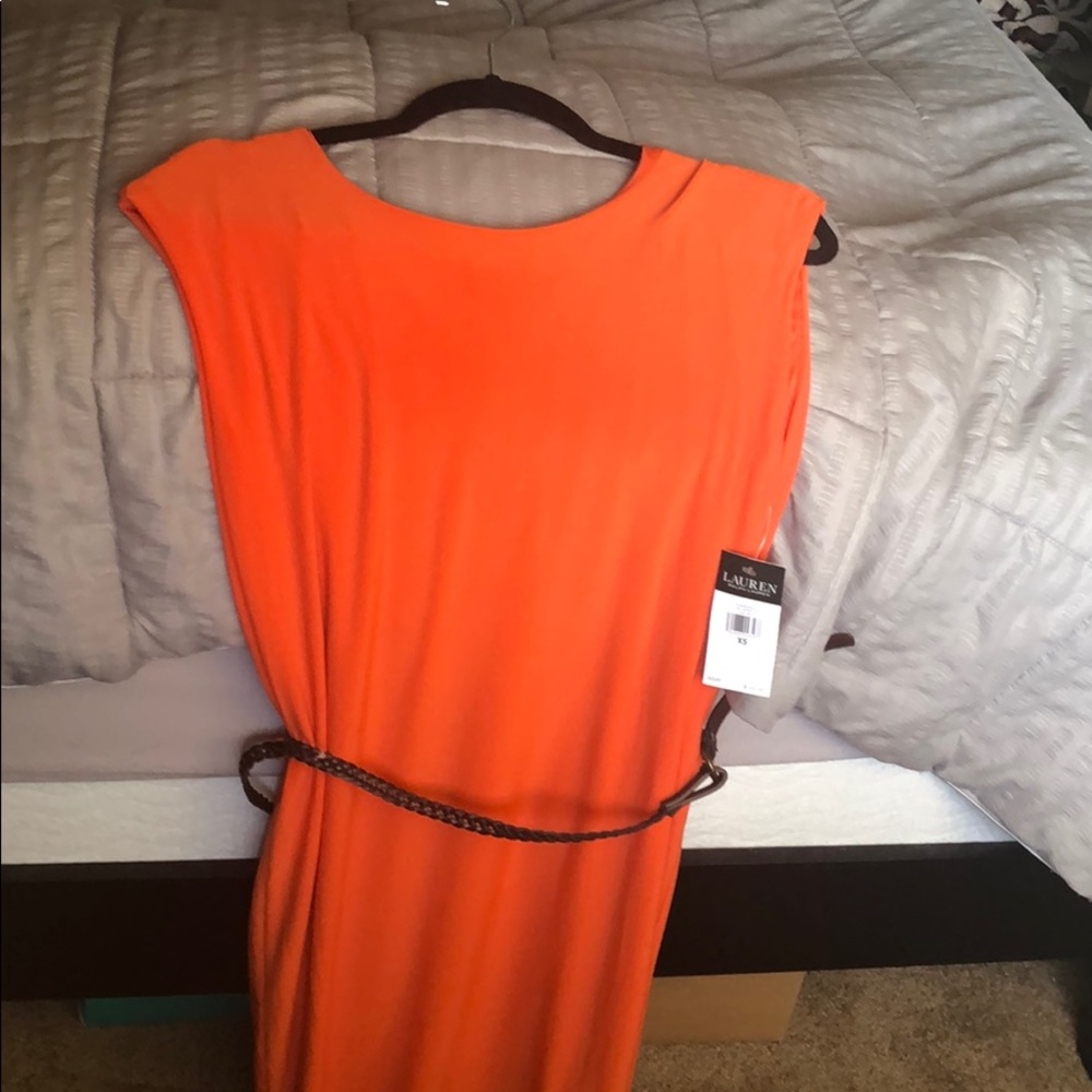 Orange Ralph Lauren belted dress